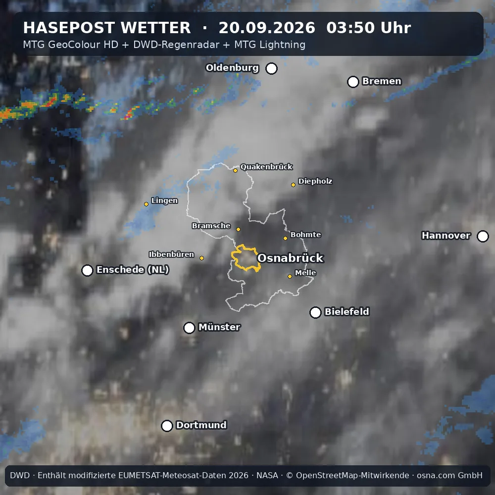 Satellitenbild und Regenradar für Osnabrück